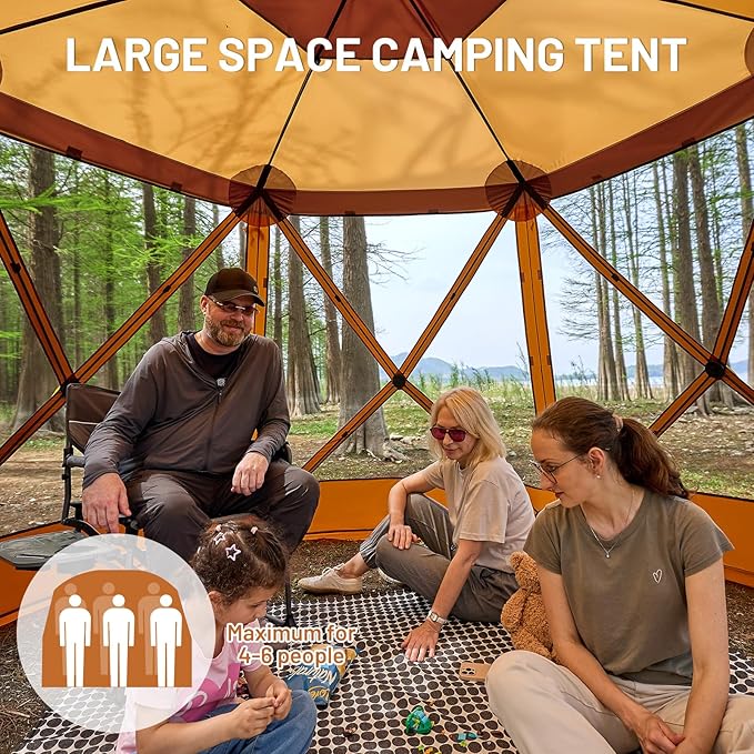 TIMBER RIDGE Easy Pop Up Gazebo Canopy Tent for Camping, 11.5 X 9.8 Ft Portable Instant Screenhouse, Pop Up Screened in Canopy with Netting for Backyard, Patio, Outdoor, Tailgating, Picnics, Orange