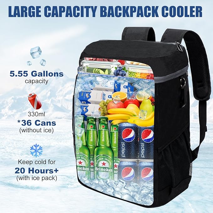 Backpack Cooler Insulated Leak Proof for Men Women 36 Cans Soft Cooler Backpack Insulated Waterproof Large Capacity Coolers Bag Portable for Lunch Camping Travel Picnic Hiking