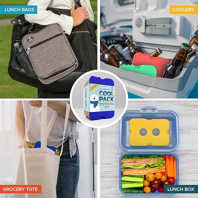 Healthy Packers Ice Packs for Lunch Boxes & Coolers - Original Cool Pack | Slim & Long-Lasting Reusable Ice Pack for Lunch Bags | Freezer Packs for Coolers (Set of 8)