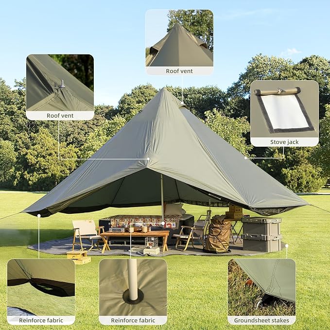 Bell Tent for Family Camping, 9.8/13.1/16.4 FT Yurt Tent with Stove Jack, 4 Season Oxford Tents for Outdoor Party, Hot Tent Shelter Fits 3-4 People
