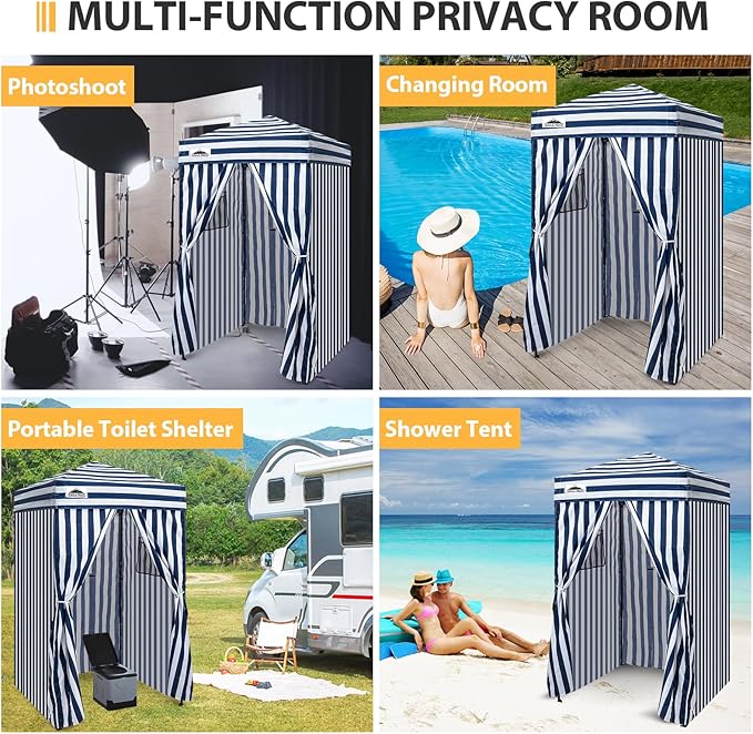EAGLE PEAK Flex Ultra Compact 4x4 Pop-up Canopy, Sun Shelter, Changing Room, Portable Privacy Canopy Cabana for Pool, Fashion Photoshoots, or Camping, White/Blue