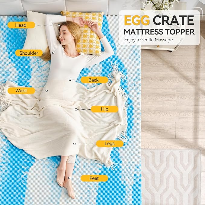 SINWEEK 3 Inch Egg Crate Memory Foam Mattress Topper Twin Size, Soft Mattress Pad for Back Pain Relief, Bed Topper, CertiPUR-US Certified, Blue