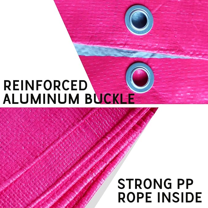 STARPYNG-7 Mil Pink/Silver 10x12 Feet Tarp-Multifunctional Waterproof Tarpaulin-Waterproof, UV Resistant, Rip and Tear Resistant, Poly Tarpaulin with Reinforced Edges for Cover