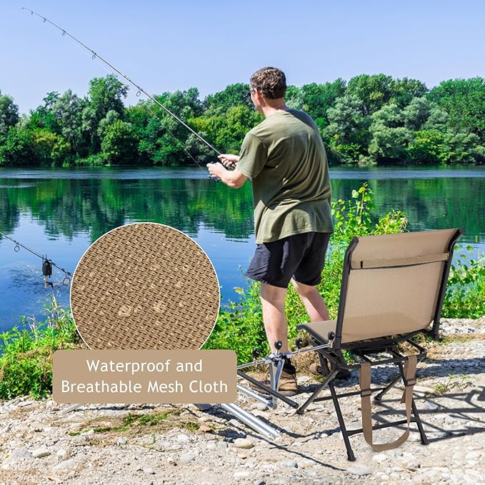Moccha 360-degree Swivel Blind Chair, Foldable Hunting Chair w/Mesh Back & Non-Slipping Pads, Multi-Position X Steel Frame Portable Outdoor Chairs for Camping, Hunting, Fishing, Brown