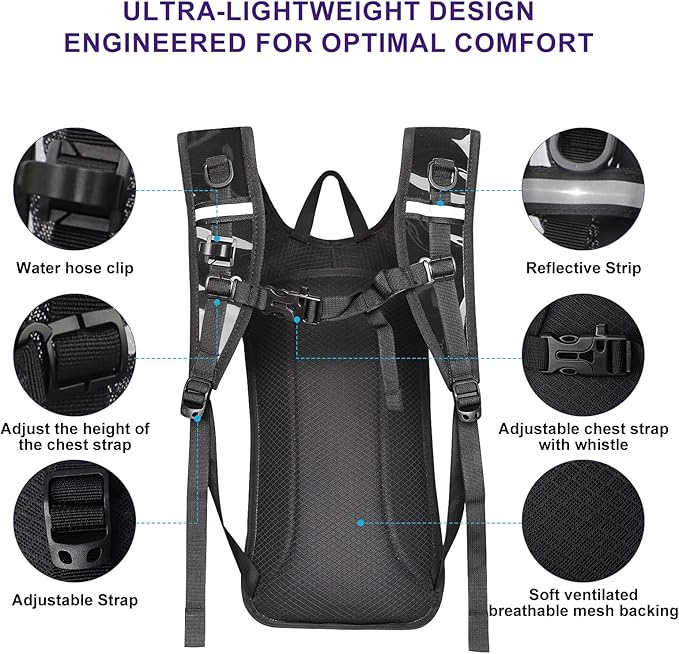 Hydration Backpack,Water Backpack with 2L Water Bladder,Festival Essential-Rave Hydration Pack,Lightweight Insulation Hydropack for Outdoor,Hiking,Running,Biking,Music Festival for Men Women