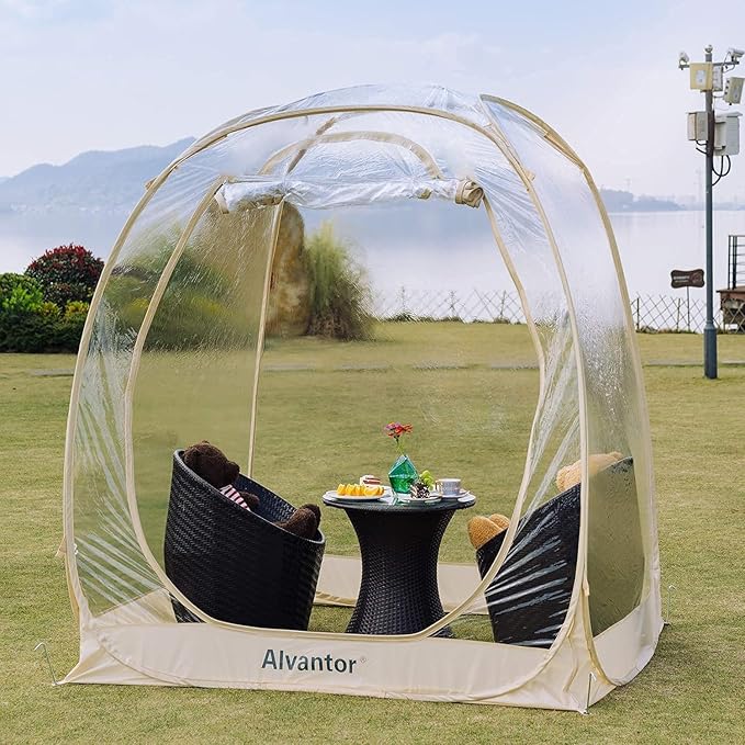 Alvantor Pop Up Bubble Tent - 6’ x 6’ Instant Igloo Tent - 2-3 Person Screen House for Patios - Large Oversize Weather Proof Pod - Cold Protection Camping - Beige