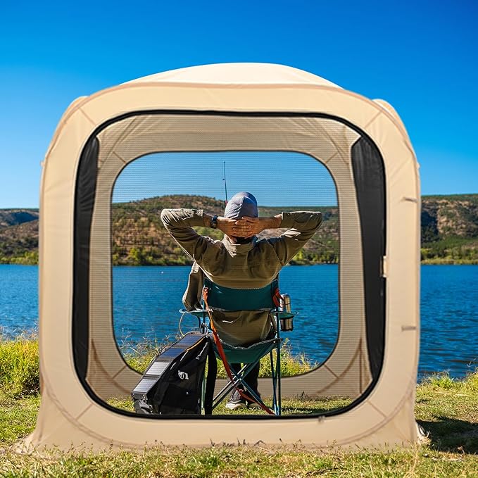 DoCred Screen House Tent Pop-Up, 6 x 6 FT Portable Screen Room Canopy Instant Screen with Carry Bag for Patio, Backyard, Deck & Outdoor Activities, Beige