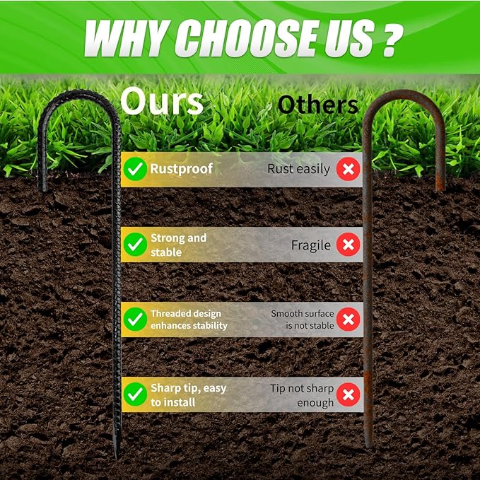 Anothera 4 Pack Heavy Duty Trampoline Stakes, 12 Inches Trampoline Anchors High Wind, Heavy Duty J Shaped Rebar Stakes for Trampoline, Tents, Inflatables, Fences, Outdoor Decoration