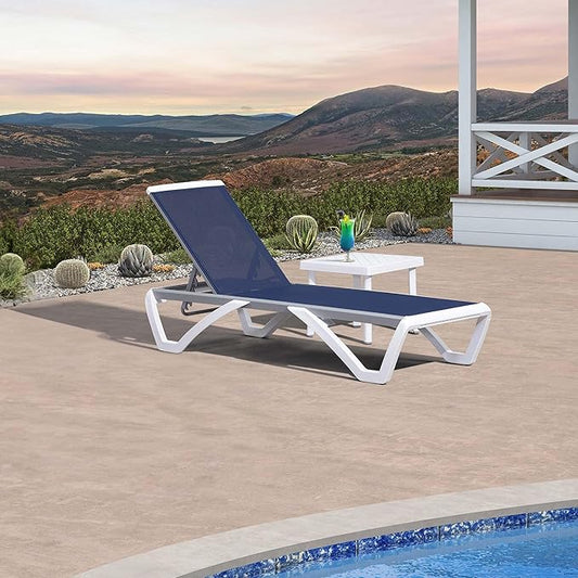 PURPLE LEAF Patio Chaise Lounge Chair Set Outside Aluminum Plastic Stackable Tanning Chairs with Side Table for Pool Sunbathing Beach Deck Outdoor Lounger, Dark Blue