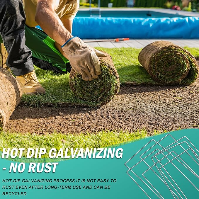 30 Pack Heavy Duty Wide Landscape Staples, 7 Gauge Galvanized Steel Turf Stakes Garden Stakes Bulk, U Type Anchor for Grass, Securing Weed Barrier Fabric, Pipes, Sod (12"x6")