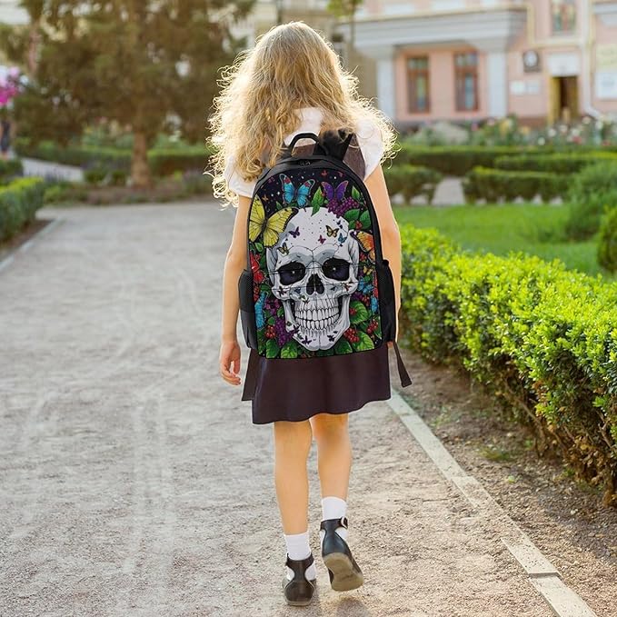 Lightweight Daypack for Camping Business Walking Cycling, Large Capacity Anti-Theft Multipurpose Bookbag, Magic Mushrooms Skull Psychedelic Butterfly Art Gym Outdoor Hiking Backpack