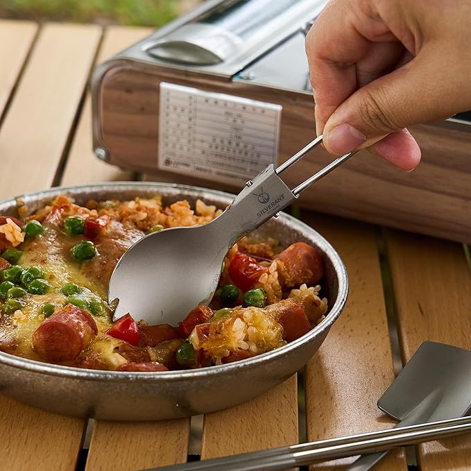 SILVERANT Titanium Camping Bowls, Titanium Plate Ultra Thick & Durable Tableware Single Wall Cookware Mess Kit with Carry Mesh Bag for Outdoor Backpacking Hiking - Crystallized