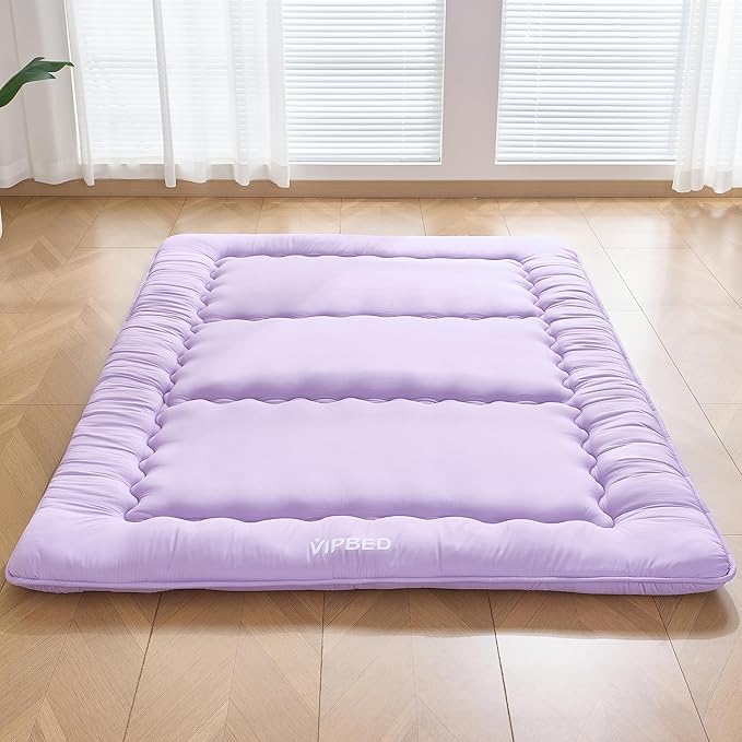Japanese Floor Futon Mattress Twin Size, 4" Thicken Foldable Mattress Tatami Mat Sleeping Pad, 25D Foam Filled Traditional Shiki Futon (shikibuton), Designed in Japan (Purple 39"x 80")