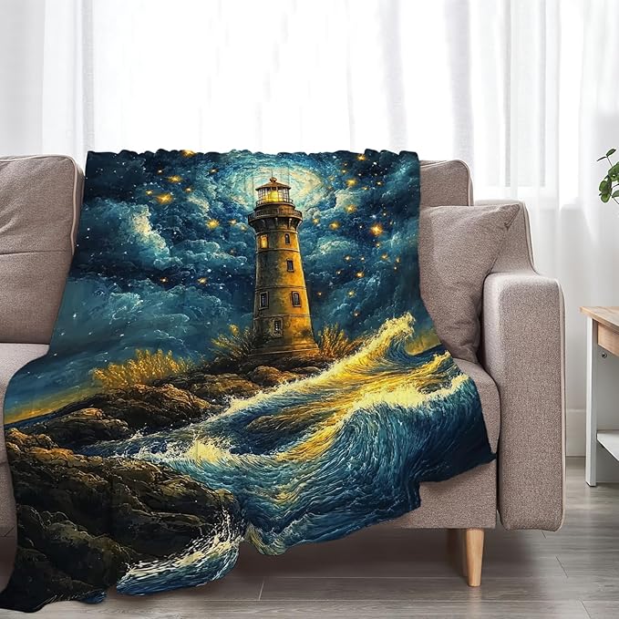 Lighthouse Blanket Coastal Lighthouse Starry Night Throw Blankets Gifts for Girls Boys Kids Soft Cozy Fleece Plush for Couch Sofa Bed 50"x40"