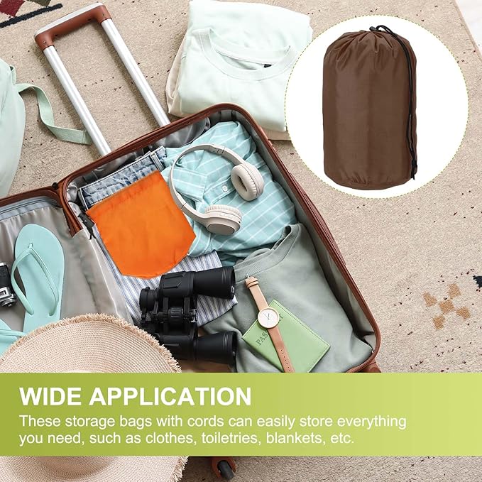 Stuff Sack, Nylon Waterproof Storage Sacks Portable Drawstring Dry Stuff Bag Gear Organization with Toggle, 5x10Inch Fit for Backpacking Camping Traveling Hiking(Brown)