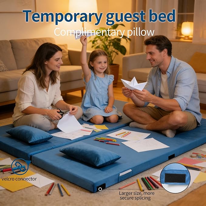 3 Inch Memory Foam Camping Mattress Pad, Dual Layer Thick Sleeping Camp Mat for Sleepover Car Tent, Portable Roll Up Mattress for Adults with Travel Bag