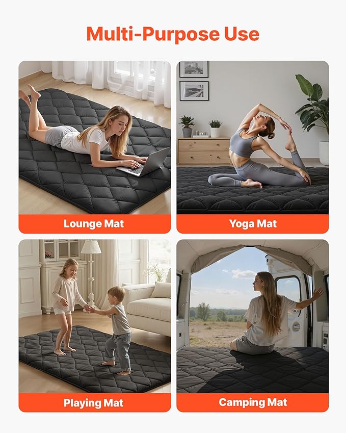 VEVOR 9-Layer Japanese Futon Mattress, 3.5" Thick Full Tatami Mat, Foldable Roll Up Mattress for Sleeping with Storage Bag, Portable Floor Mattress for Camping Dormitory Yoga, Black