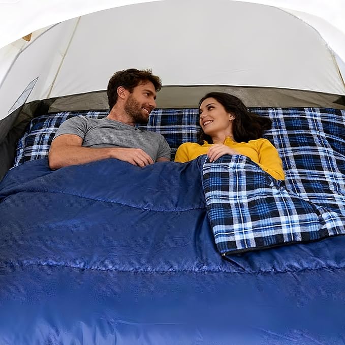 Double Sleeping Bag Cotton Flannel for Camping, Backpacking Or Hiking. Waterproof Queen Size Two Person Sleeping Bags for Adults Or Teens. Lightweight with Compression Sack