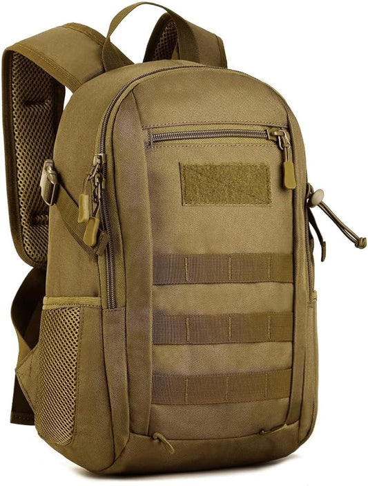 HUNTVP 10L Tactical Backpack Small Backpack Mini Daypack Military MOLLE Rucksack Gear Tactical Assault Pack Bag for Hunting Camping Trekking(10L Dark Brown)
