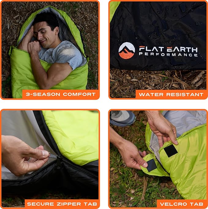 Expedition Camping Sleeping Bags with Compression Sack – 32°F/0°C Lightweight Camping Sleeping Bag for Camping & Hiking, Water-Resistant, Fits Adults & Teens Up to 6'0"