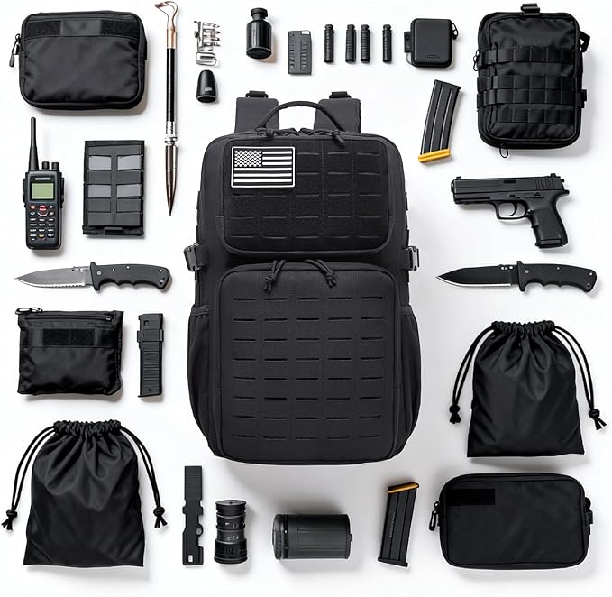 Wotony Military Tactical Backpack for Men Waterproof Daypack 3 Day Assault Pack Laser-Cut MOLLE Webbing Design with Water Bottle Holder Black Small Tactical Assault Bag