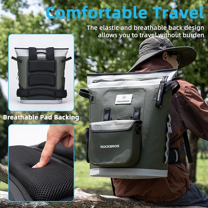 ROCKBROS Soft Cooler Backpack 36 Can Insulated Soft Sided Cooler Bag Leak-Proof with Removeable Pockets Portable for Picnic Beach Camping Outdoor Party