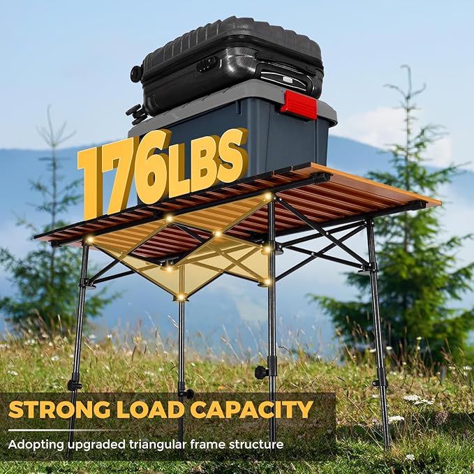 Portable Folding Camping Table, 4-6 Person Aluminum Outdoor Picnic Table with Storage Carry Bag, Adjustable Height Lightweight Camp Table for Beach, Picnic, BBQ and Indoor Use