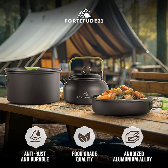 Camping Cookware Set - 19-Piece Lightweight Backpacking Cookware with Pots, Pans, Utensils - Compact Outdoor Cooking Kit for Camping, Hiking, Backpacking & Survival