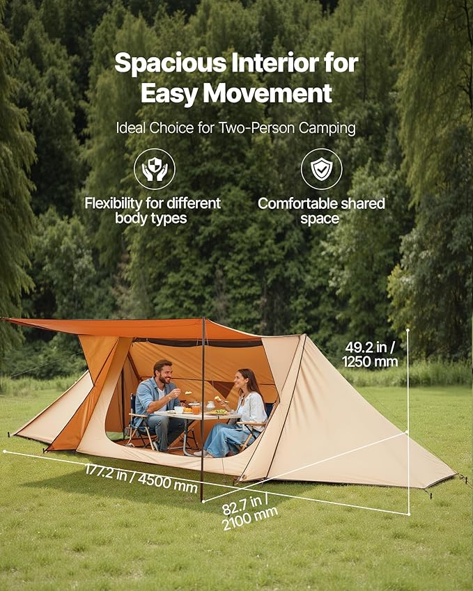 VEVOR Hot Tent, Camping Tipi Hot Tents with Stove Jack, Portable Winter Camping Tents with Snow Skirt, Easy Setup, Waterproof 4 Season Shelter Tents for Fishing Backpacking