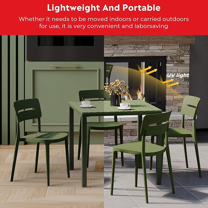 Costaelm Outdoor Dining Table for 4, Square Metal Patio Table, 4-Person Weather Resistant Steel Slat Table for Lawn Garden Backyard, Olive Green
