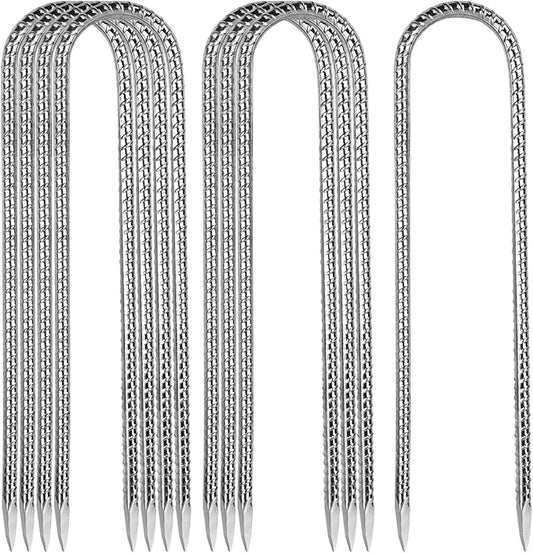 Rebar Stakes, Heavy Duty Metal J Hook Garden Ground Stakes for Camping Tent Canopy (U Shape-Silver, U-12"x0.3"-8pcs)