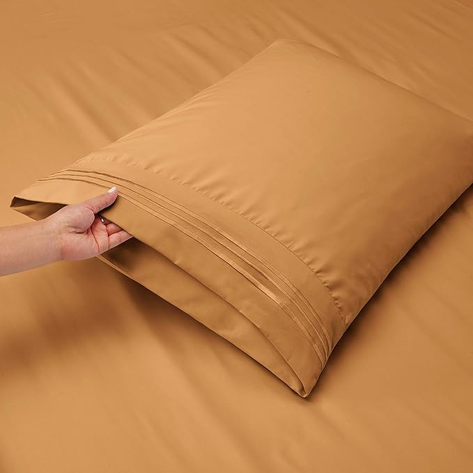 Clara Clark Twin Sheets, 5 Piece Set - Hotel Luxury Sheets for Twin Size Bed, Super Soft Bedding Set, Twin Size, Mocha Light Brown