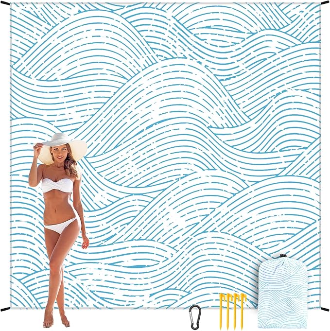 Beach Blanket, Sandproof Beach Mat, Waterproof Quick Drying Lightweight Outdoor Aztec Picnic Mat 79" X 83"/120"x108" for 2-8 Adults for Travel, Camping, Hiking