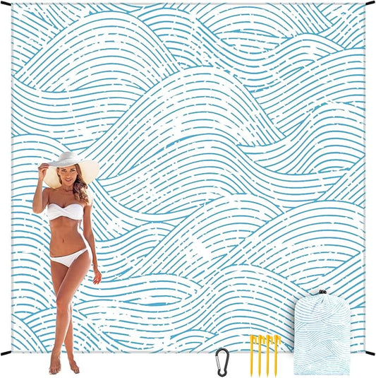 Beach Blanket, Sandproof Beach Mat, Waterproof Quick Drying Lightweight Outdoor Aztec Picnic Mat 79" X 83"/120"x108" for 2-8 Adults for Travel, Camping, Hiking