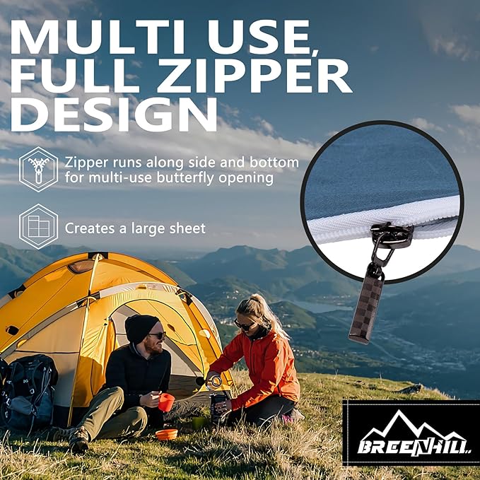 Sleeping Bag Liner,Long Staple Cotton, Adult Sleep Sack & Travel Sheets,Travel Sleep Sack for Backpacking, Hotels & Hostels Lightweight Travel Sheet Camping Sheets,Has Full Length Zipper