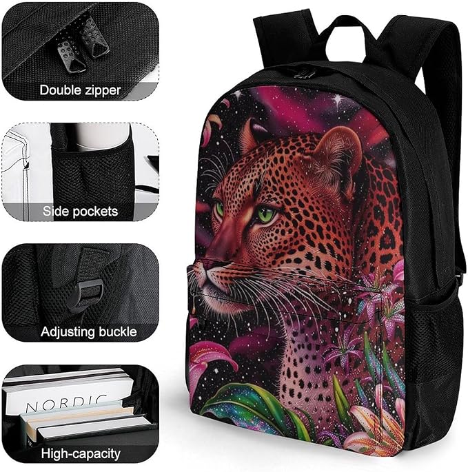 Supdreamc Daypack Lightweight Multipurpose Anti-Theft Beautiful Wild Animal Tiger Abstract Florals Art Shoulder Bag Large Capacity Laptop Book Bag Rucksack With Adjustable Shoulder Straps