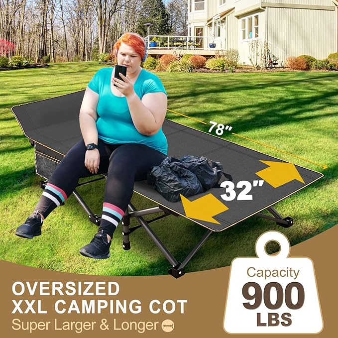 DoCred Oversized XXL Folding Camping Cot with 2” Mattress, Heavy Duty Sleeping Cot for Adults, Portable Adults Outdoor Bed with Carry Bag, Travel Camp Cots