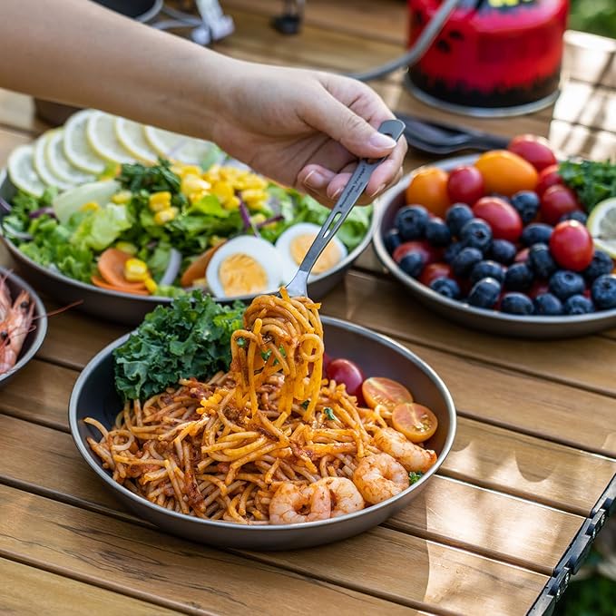 Boundless Voyage Titanium Camping Plate Dishes Saucer Lightweight Round Dinnerware Set Stackable Serving Plates Pasta Plates Travel Outdoor Home Kitchen Tableware Set Ti1118T