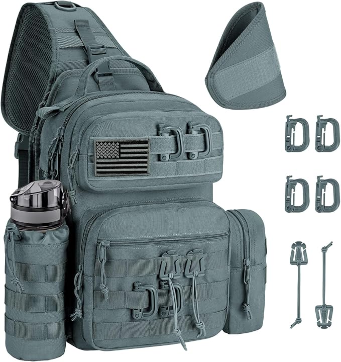 CVLIFE Tactical Sling Bag Backpack for Men Military Shoulder Sling Bag Molle Army Assault Detachable Tactical Bag (Grey)