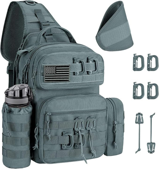 CVLIFE Tactical Sling Bag Backpack for Men Military Shoulder Sling Bag Molle Army Assault Detachable Tactical Bag (Grey)