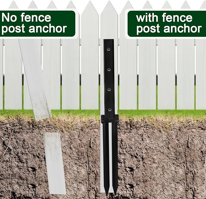 TOPZEA 2 Pack Fence Post Repair Kit, Heavy Duty Steel Stabilizer Stakes, Ground Anchors Spike to Fix Leaning/Tilted/Broken Wood Posts, Metal Support for Garden & Yard Fencing, Black