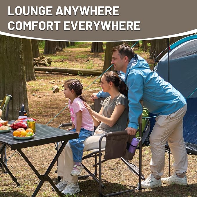 TIMBER RIDGE XXL Director’s Chair – Heavy Duty Folding Chair with Side Table, 500 lb Capacity, Extra Wide Padded Seat for Camping, Sports, Beach, Patio, and Outdoor Use, Tan-2 Pack