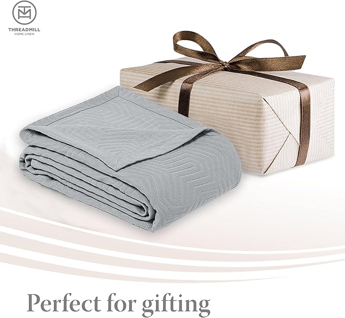 Threadmill Luxury Cotton Blankets for Queen Size Bed | All-Season 100% Cotton Queen Size Blanket | Aster Jacquard Cozy Lightweight, Soft Breathable Coverlet fits Full Size Bed, 90x92 | Scottish Grey