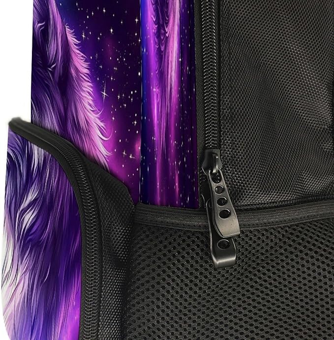 Rucksack Polyester Anti-Theft Multipurpose Purple Universe Space Galaxy Magic Wolf Art Carry On Bag Large Capacity Travel and Sport Backpack Rucksack With Smooth Zippers