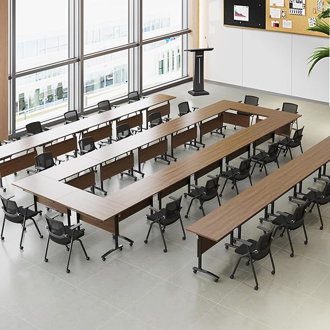 2Packs Conference Room Table Foldable, Rectangular and Space-Saving Desk for Meetings, Offices, and Classrooms Heavy Duty, Sturdy Construction Easy Setup (Black Walnut 61 * 19.6 * 29.5Inch)