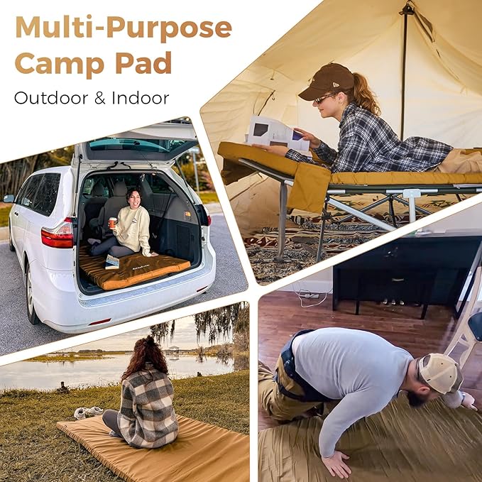 Kingcamp Comfort XXL Wide Perforated PU Foam Cot Mattress, Portable Roll Up Camping Mattress Cot Mat, Sleeping Mat with Roll Helper for Cot pad Travel Tuck Tent Floor Guest Sleepover