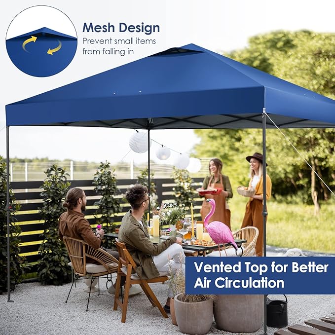 Tangkula 10x10 Ft Pop Up Canopy, Easy Set-up Instant Tent with Center Lock, Carry Bag, Rotatable Feet, 8 Stakes, 4 Ropes, Outdoor Canopy Tent for Beach, Camp, Patio, Market (Blue)