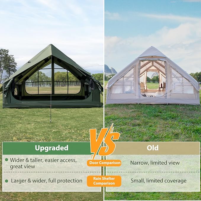 Inflatable Camping Tent with Hand Pump Waterproof Outdoor Blow up Tent 2-8 Person Oxford 4 Season Glamping Air Tent Cabin House with Mesh Windows & Door