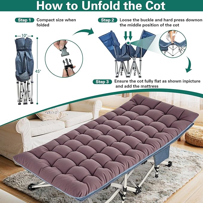 2 Pack Extra Large Cot 32" Wide Camping Cot with Mattress Comfortable Sleeping cots for Adults with Carry Bag XXL Cots for Camping Bed Folding Cot Heavy Duty for Home Outdoor Indoor