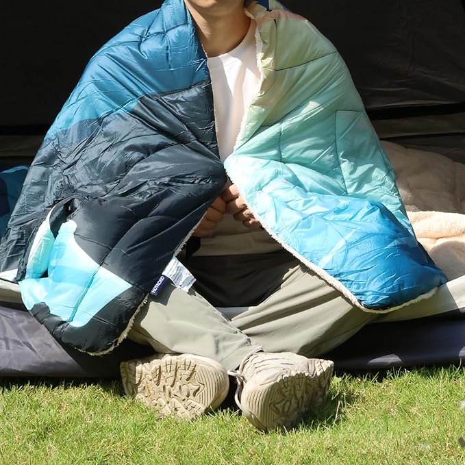 Outdoor Camping Blanket,Warm Thick Camp Blankets with Sherpa Lining Soft Fleece Camping Blanket Puffy Camping Quilt for Cold Weather Traveling, Stadium, Hiking, Picnics